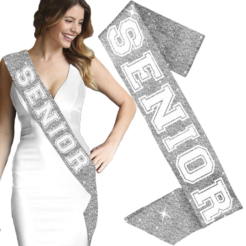 1633 Senior Silver Sparkle Sash - Senior Night Party Gifts - Senior Party